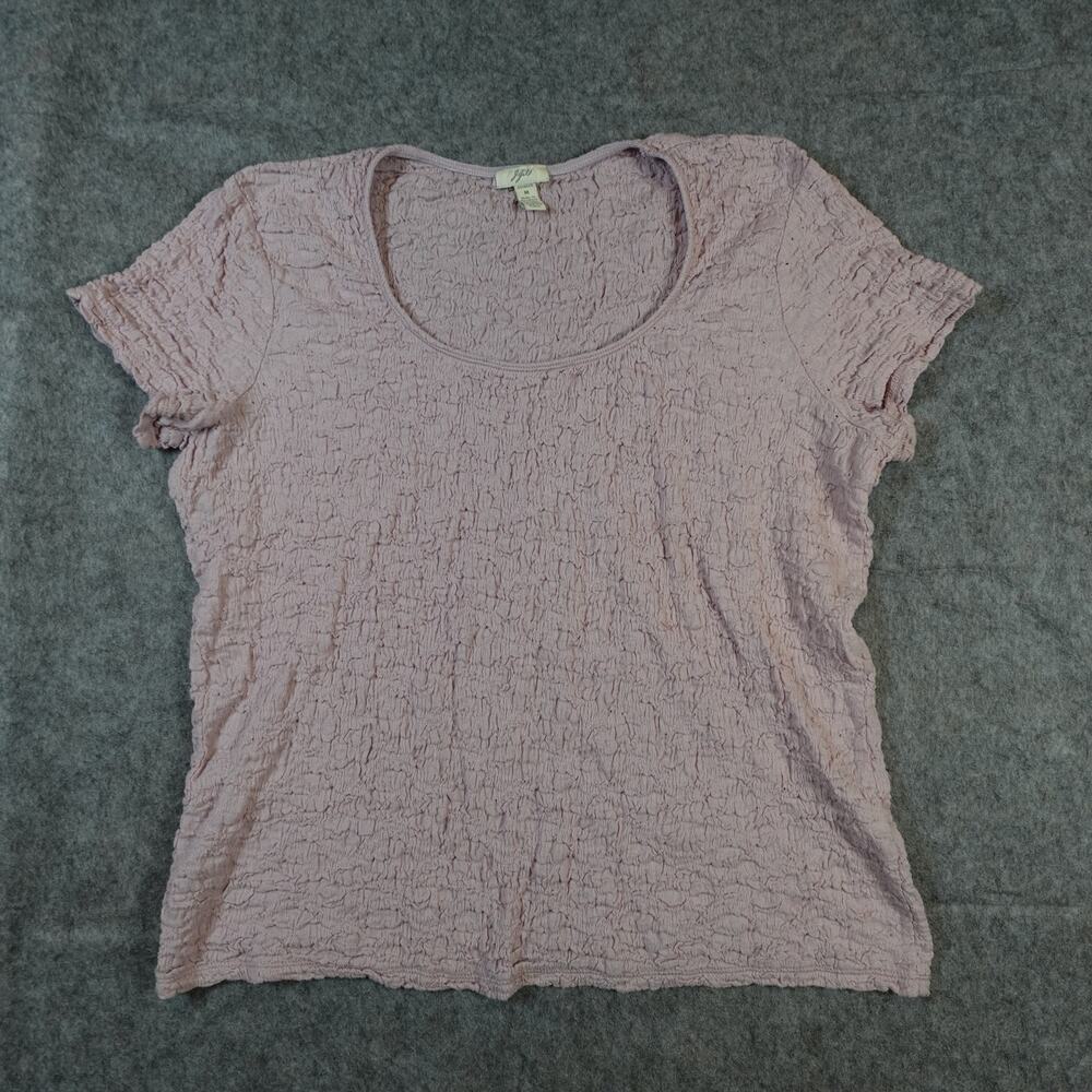 J. Jill Top Womens Medium Crinkle Textured Y2K 90s Blush Pink Short Sleeve Tee